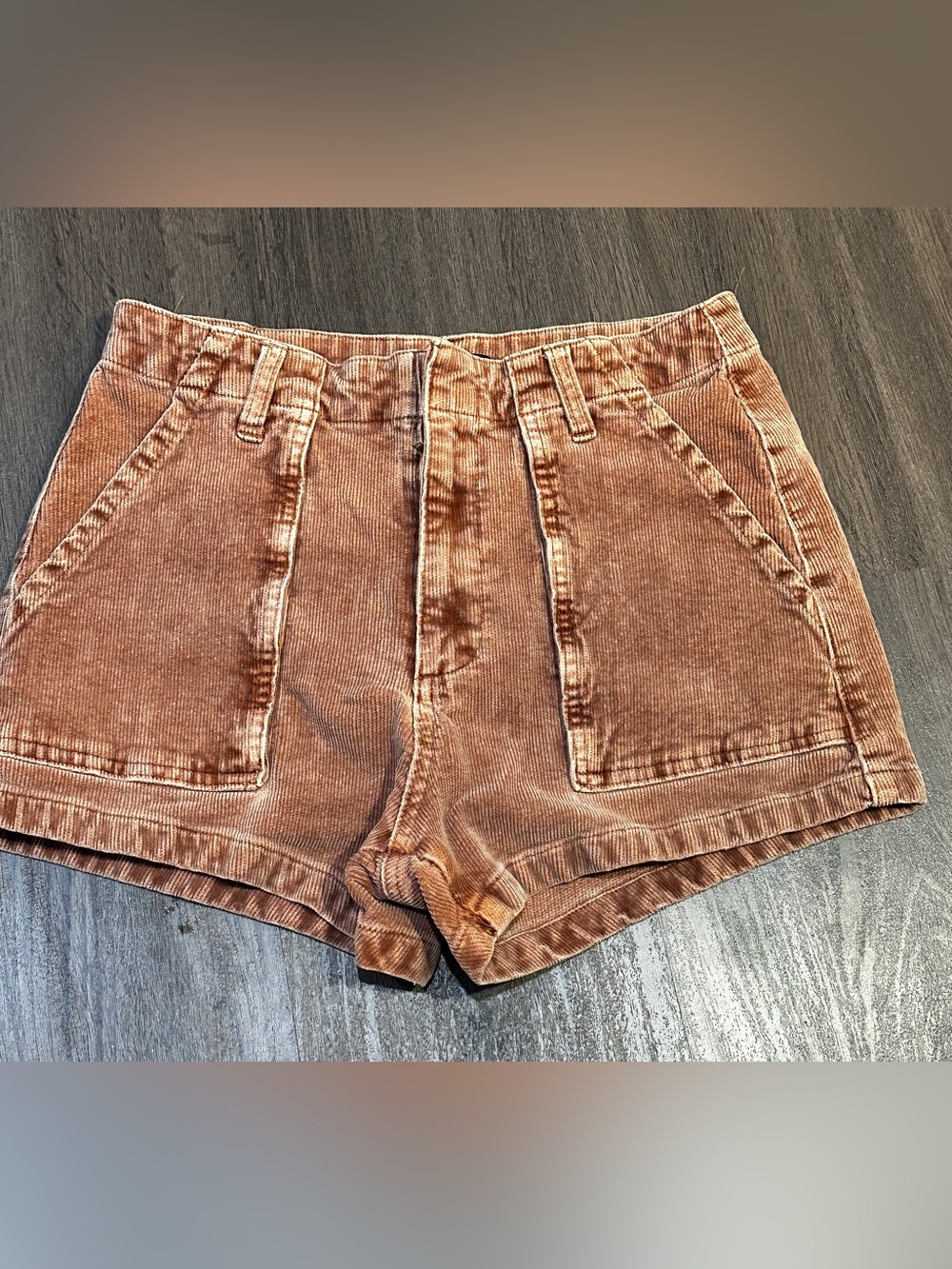Rust Brown Corduroy High Rise Utility Shorts Patch Pockets Retro Boho Size S